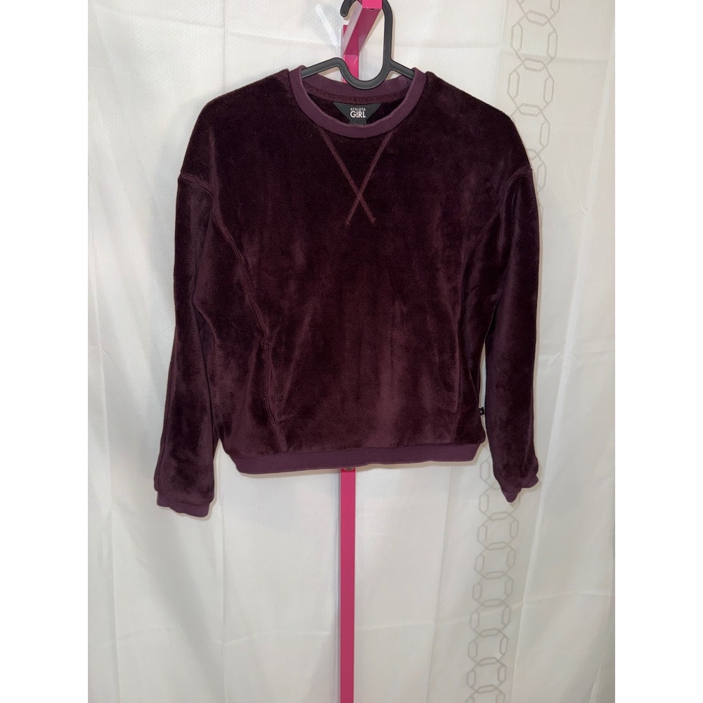 Athleta Girl Velour Sweatshirt Pullover Burgundy‎ Size M 8 10 Kids Cozy Warm